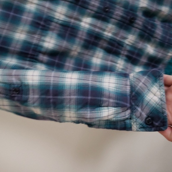 Pendleton flannel plaid teal purple button down shirt, women's size small - Picture 6 of 9